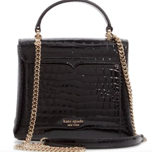NWT kate spade Romy Small Crocodile-Embossed Patent Leather Satchel Black